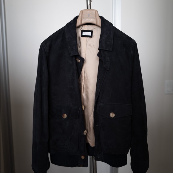 BRUNELLO Cucinelli Suede Bomber Jacket in Navy size S - Picture 4 of 11